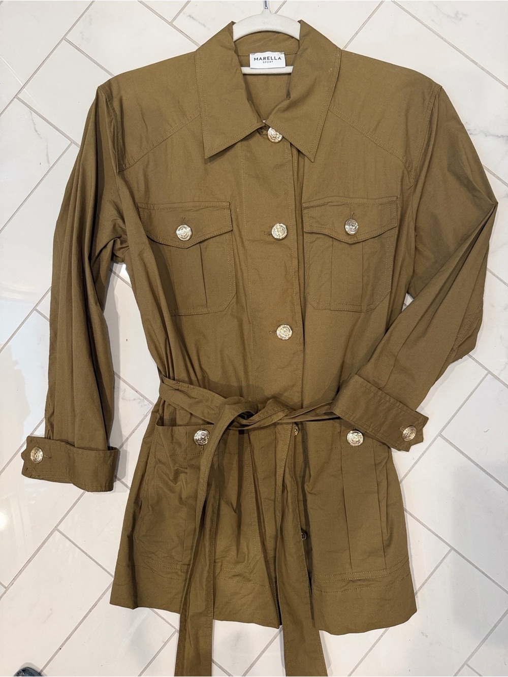 MARELLA Olive-Green Utility Jacket with Belt